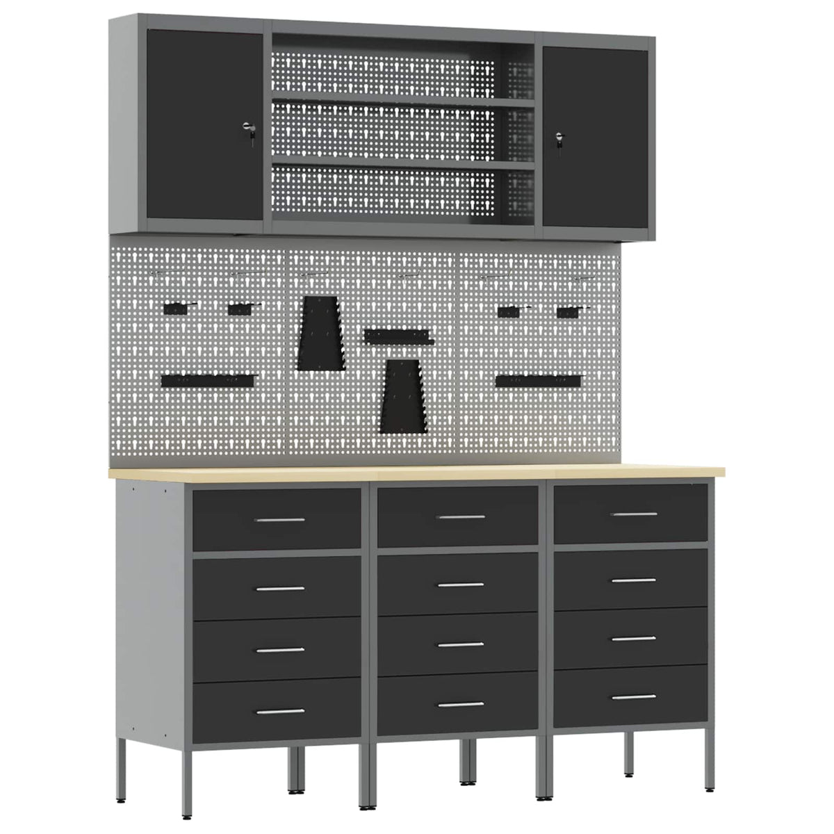 Werkbank 7 Stk. Schwarz und Grau Ingenieure Holz und Stahl