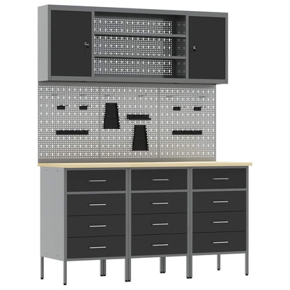 Werkbank 7 Stk. Schwarz und Grau Ingenieure Holz und Stahl
