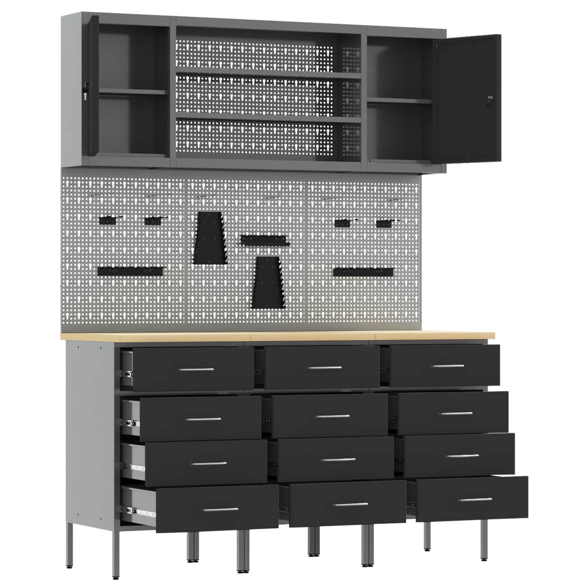 Werkbank 7 Stk. Schwarz und Grau Ingenieure Holz und Stahl