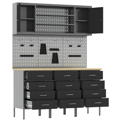 Werkbank 7 Stk. Schwarz und Grau Ingenieure Holz und Stahl