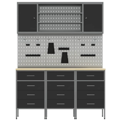 Werkbank 7 Stk. Schwarz und Grau Ingenieure Holz und Stahl