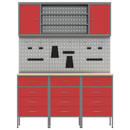 Werkbank mit Schubladen 7 stk. Rot Ingenieure Holz und Stahl