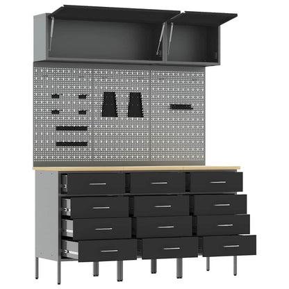 Arbeitsschrankset mit Schubladen mit Speicher 8 stk. Schwarz