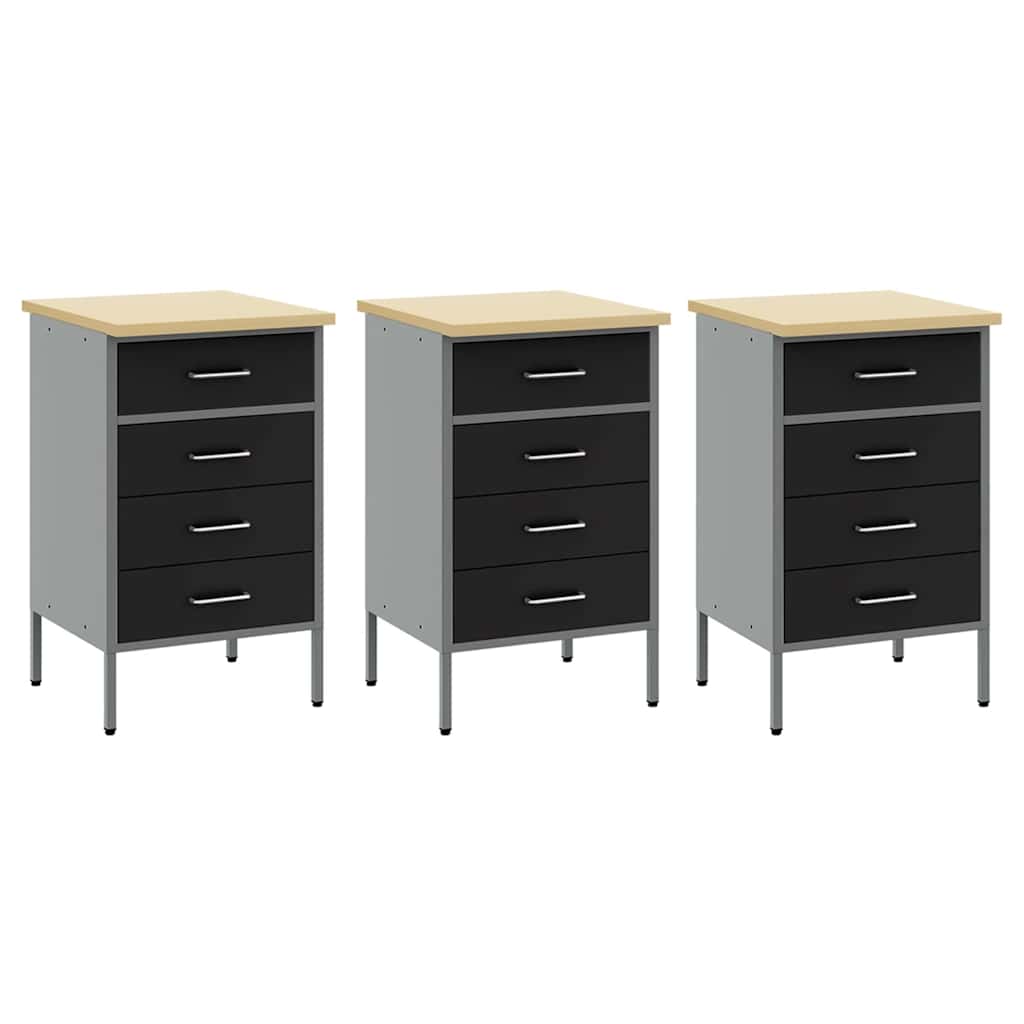 Arbeitsschrankset mit Schubladen mit Speicher 8 stk. Schwarz
