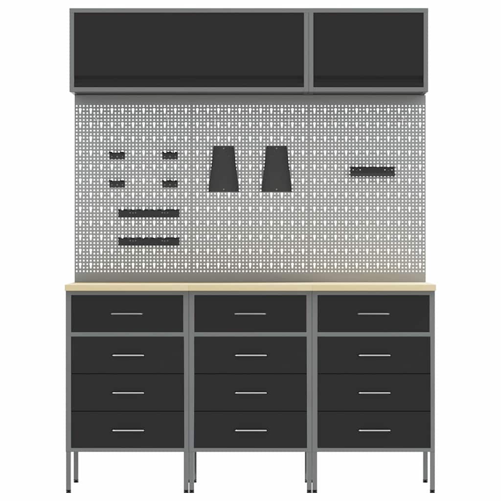 Arbeitsschrankset mit Schubladen mit Speicher 8 stk. Schwarz