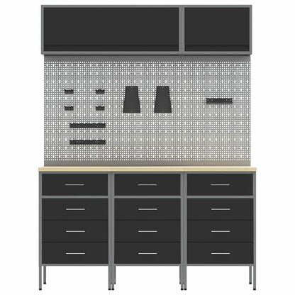 Arbeitsschrankset mit Schubladen mit Speicher 8 stk. Schwarz
