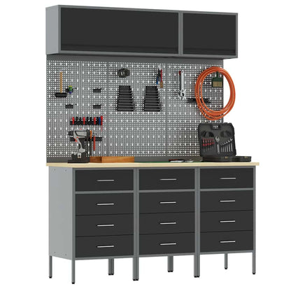 Arbeitsschrankset mit Schubladen mit Speicher 8 stk. Schwarz