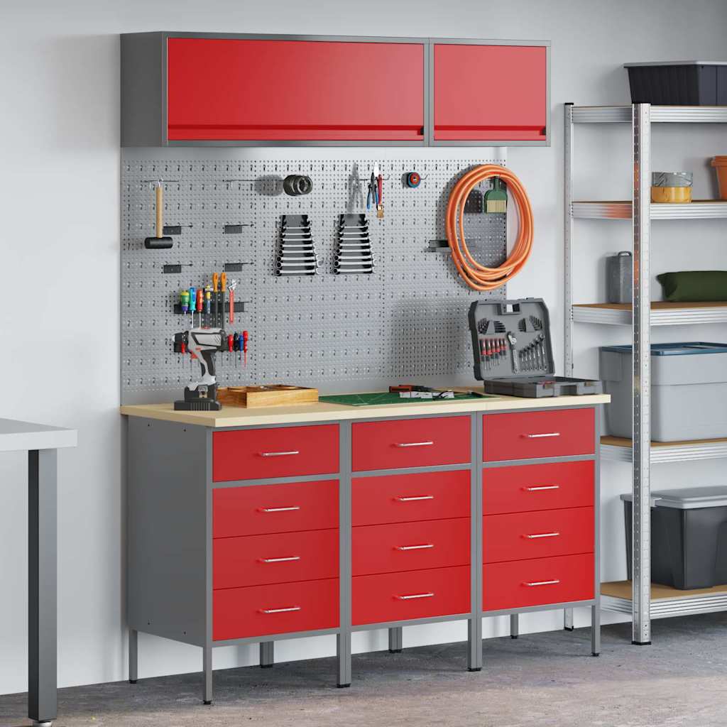 Arbeitsschrankset mit Schubladen mit Speicher 8 stk. Rot
