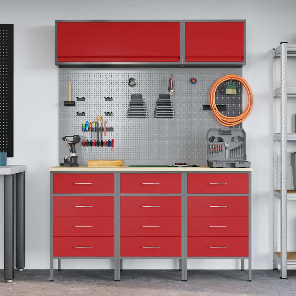 Arbeitsschrankset mit Schubladen mit Speicher 8 stk. Rot