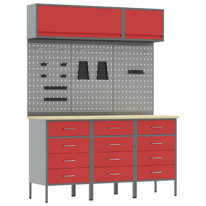 Arbeitsschrankset mit Schubladen mit Speicher 8 stk. Rot
