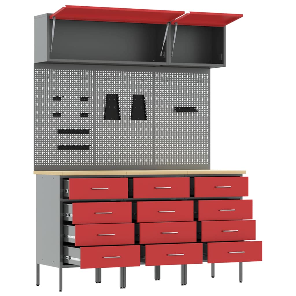 Arbeitsschrankset mit Schubladen mit Speicher 8 stk. Rot