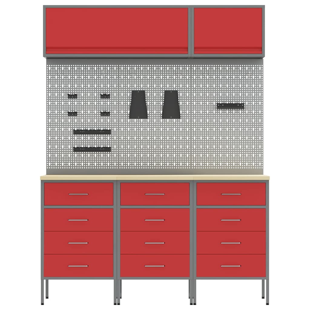 Arbeitsschrankset mit Schubladen mit Speicher 8 stk. Rot
