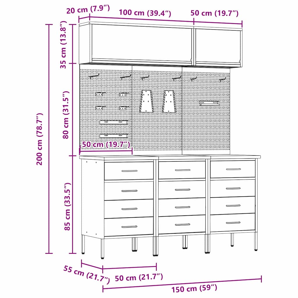 Arbeitsschrankset mit Schubladen mit Speicher 8 stk. Rot