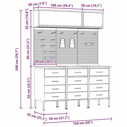 Arbeitsschrankset mit Schubladen mit Speicher 8 stk. Rot