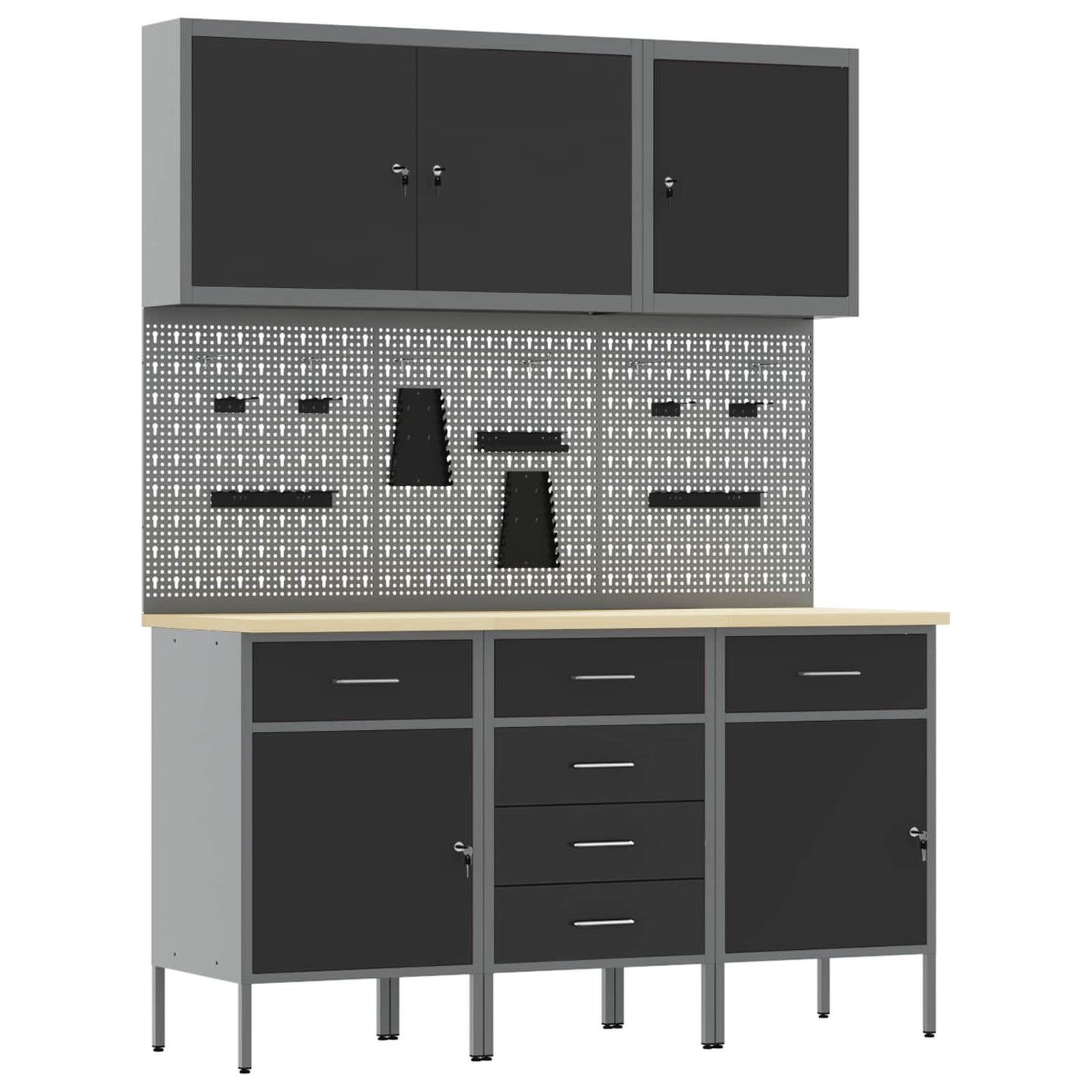 Werkbank 8 Stk. Schwarz und Grau Ingenieure Holz und Stahl