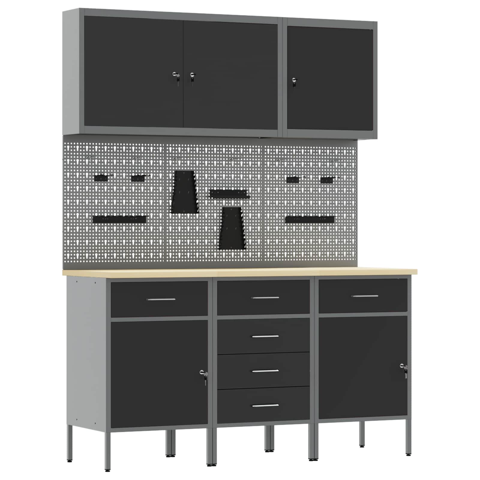 Werkbank 8 Stk. Schwarz und Grau Ingenieure Holz und Stahl