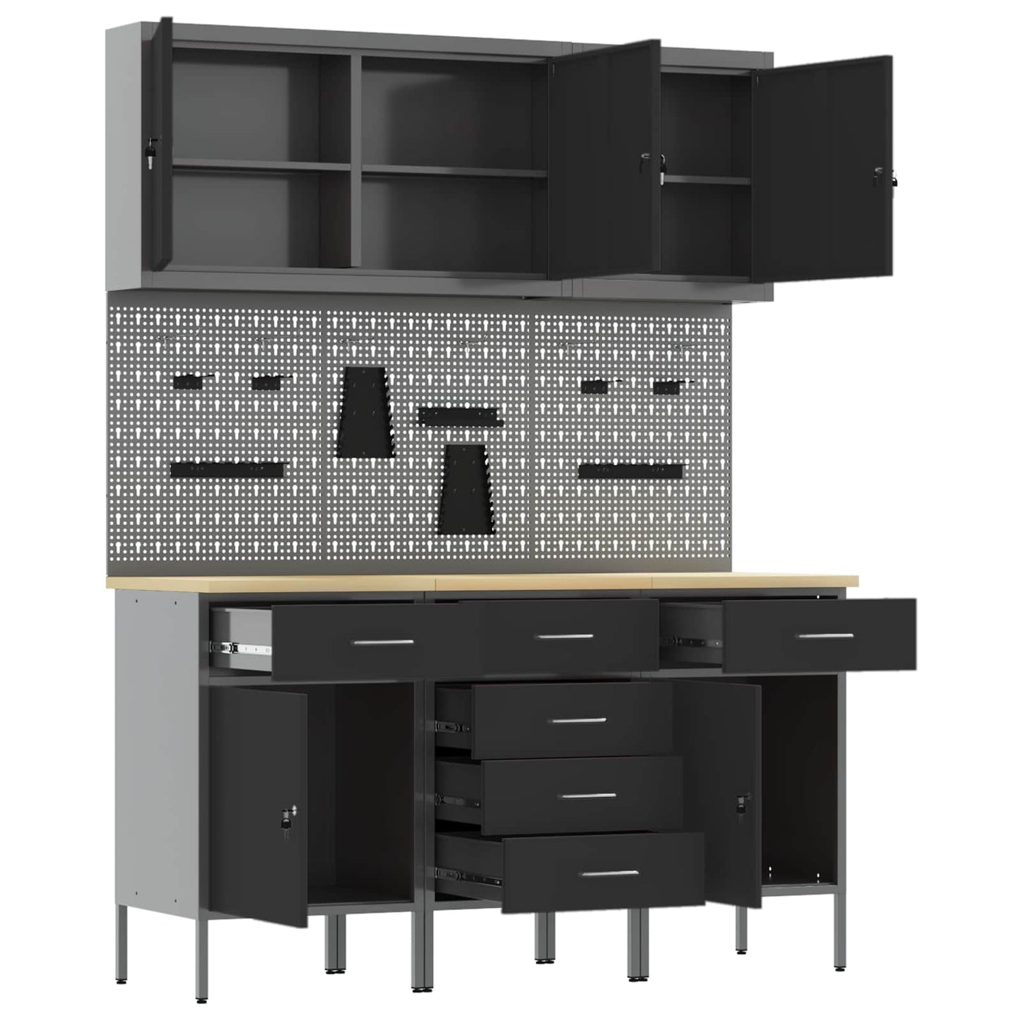 Werkbank 8 Stk. Schwarz und Grau Ingenieure Holz und Stahl