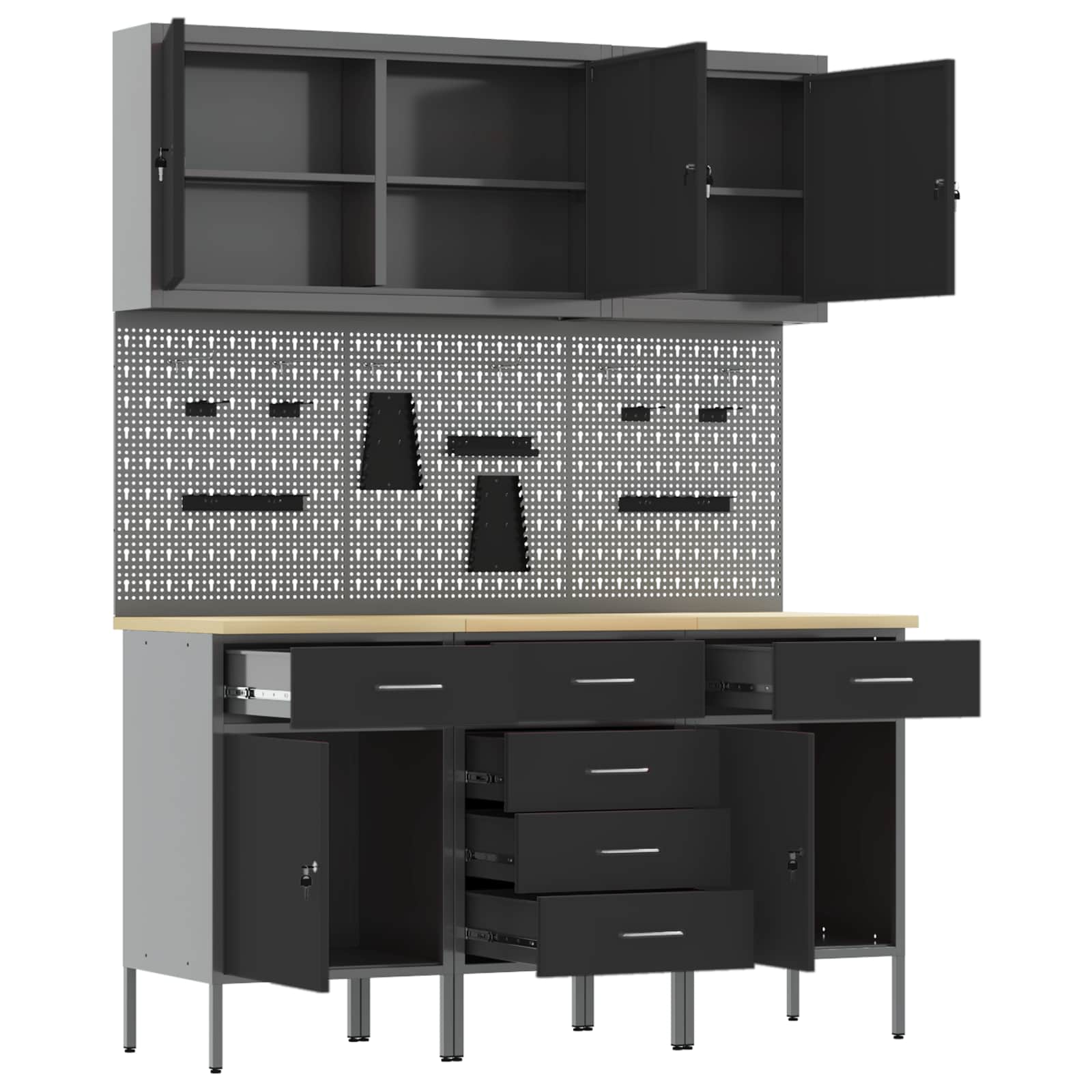 Werkbank 8 Stk. Schwarz und Grau Ingenieure Holz und Stahl