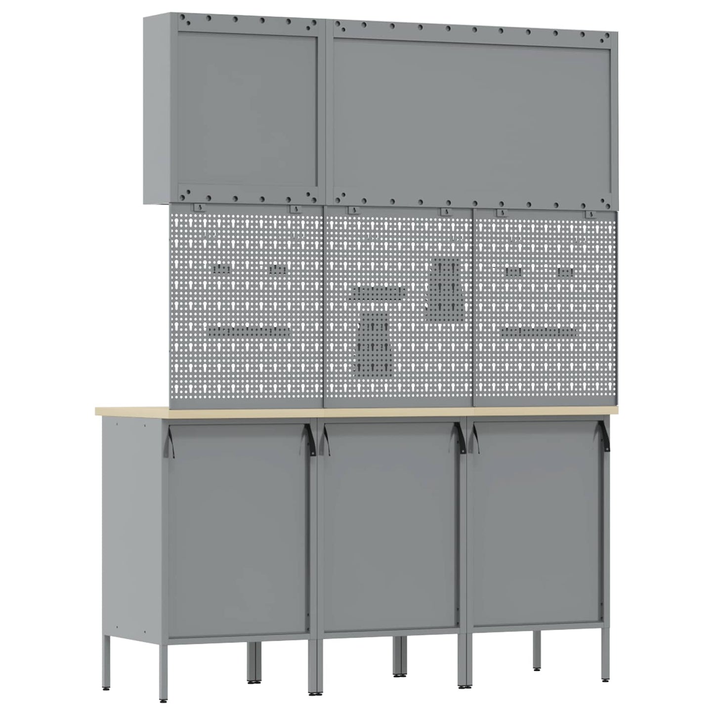 Werkbank 8 Stk. Schwarz und Grau Ingenieure Holz und Stahl