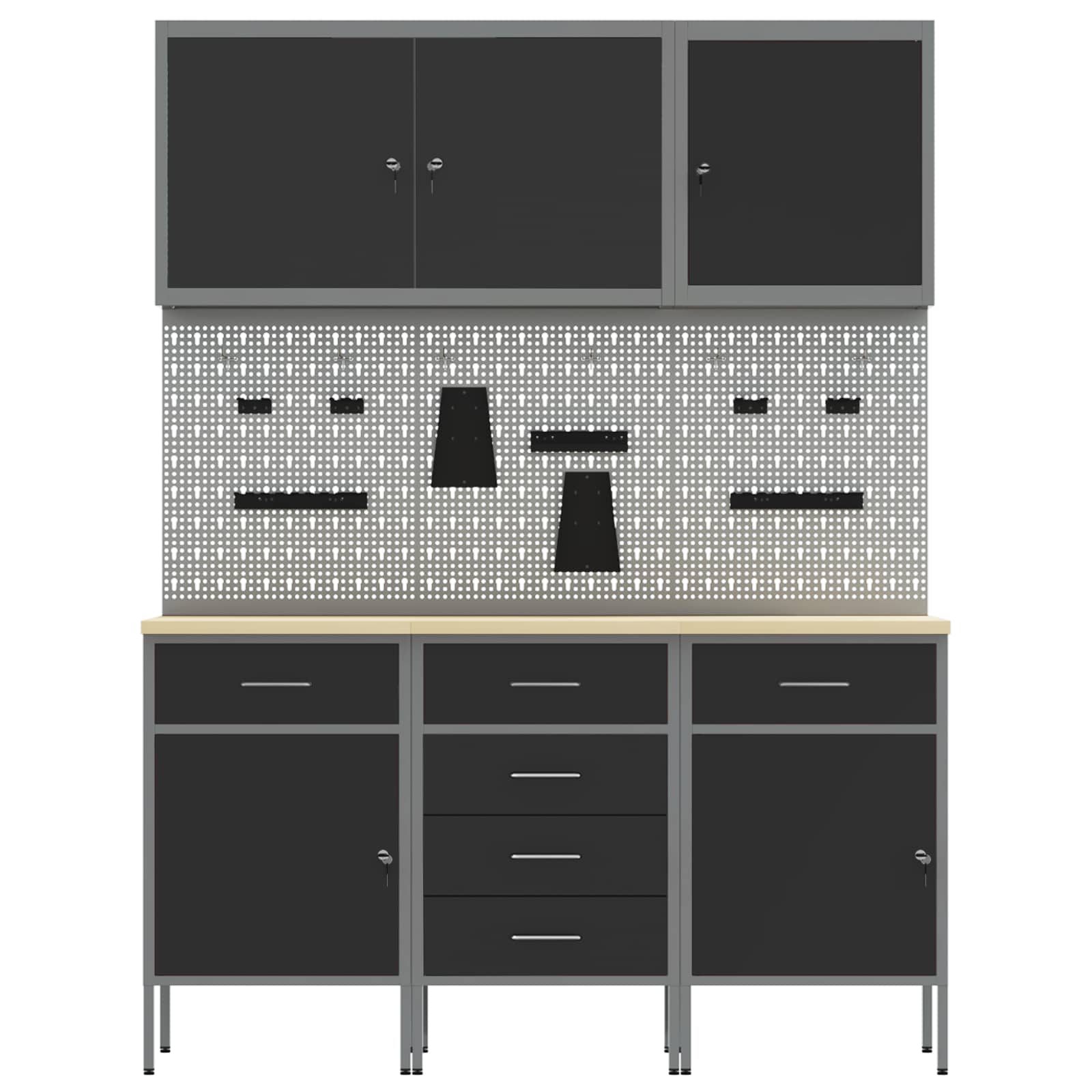 Werkbank 8 Stk. Schwarz und Grau Ingenieure Holz und Stahl