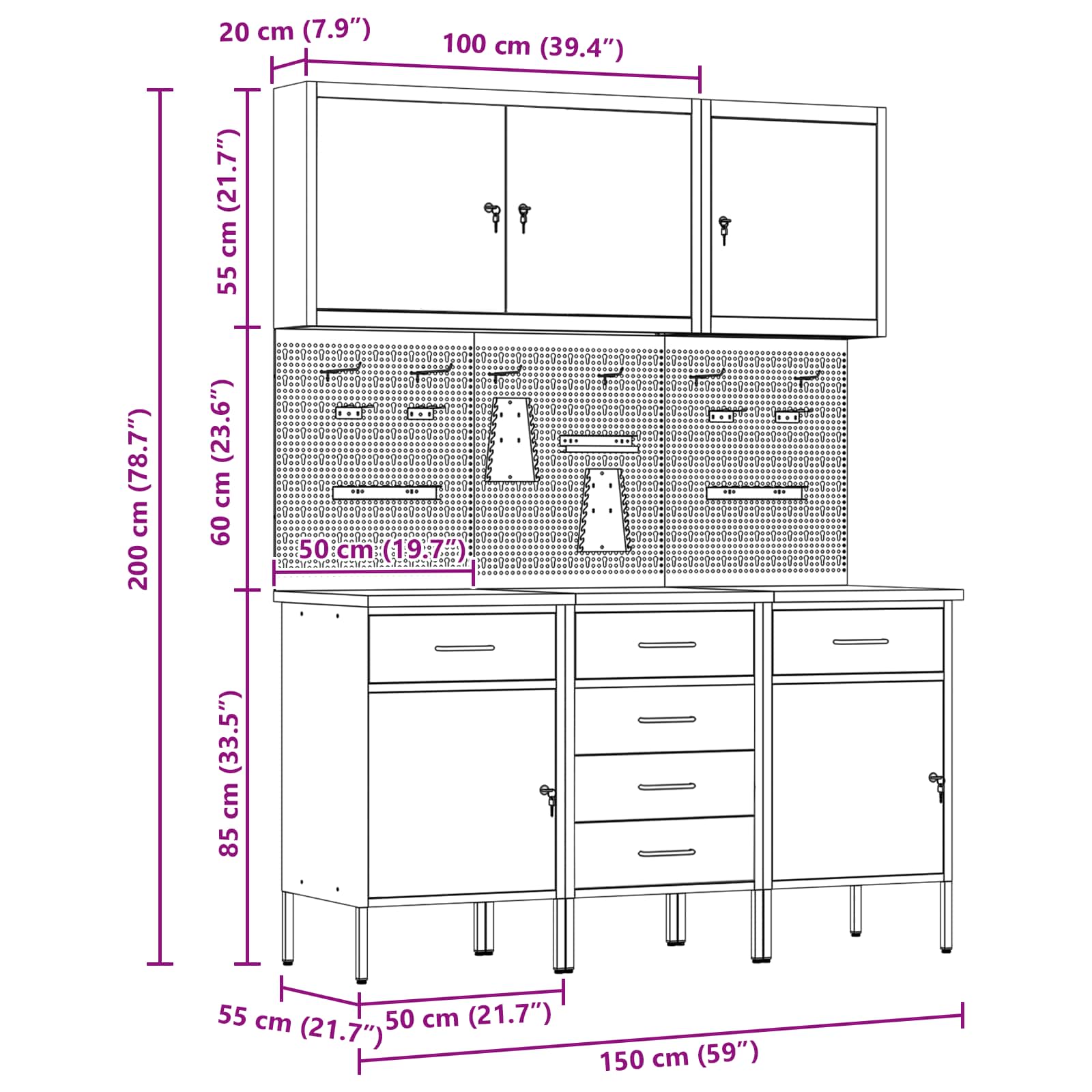 Werkbank 8 Stk. Schwarz und Grau Ingenieure Holz und Stahl