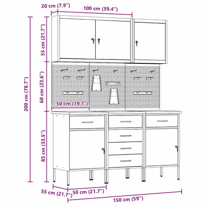 Werkbank 8 stk. Rot und Grau Ingenieure Holz und Stahl