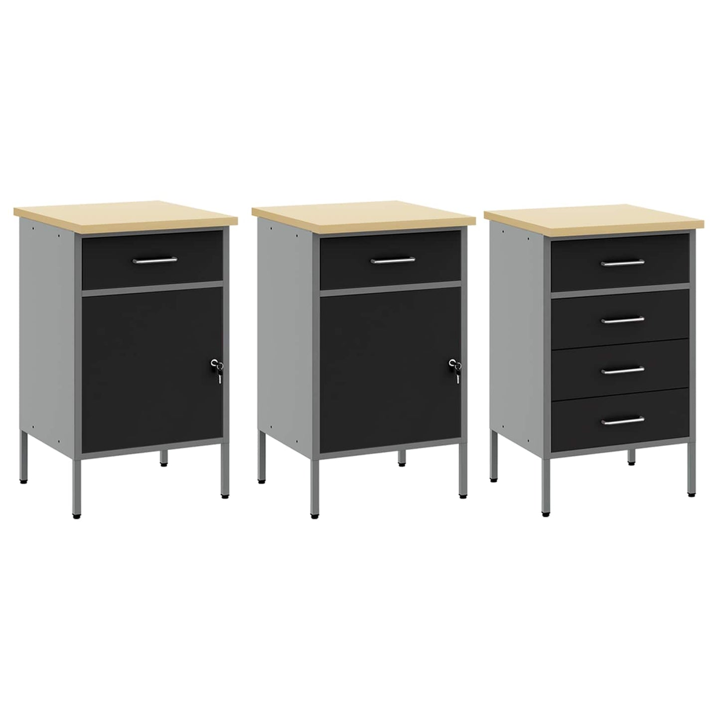 Werkbank 7 Stk. Schwarz und Grau Ingenieure Holz und Stahl