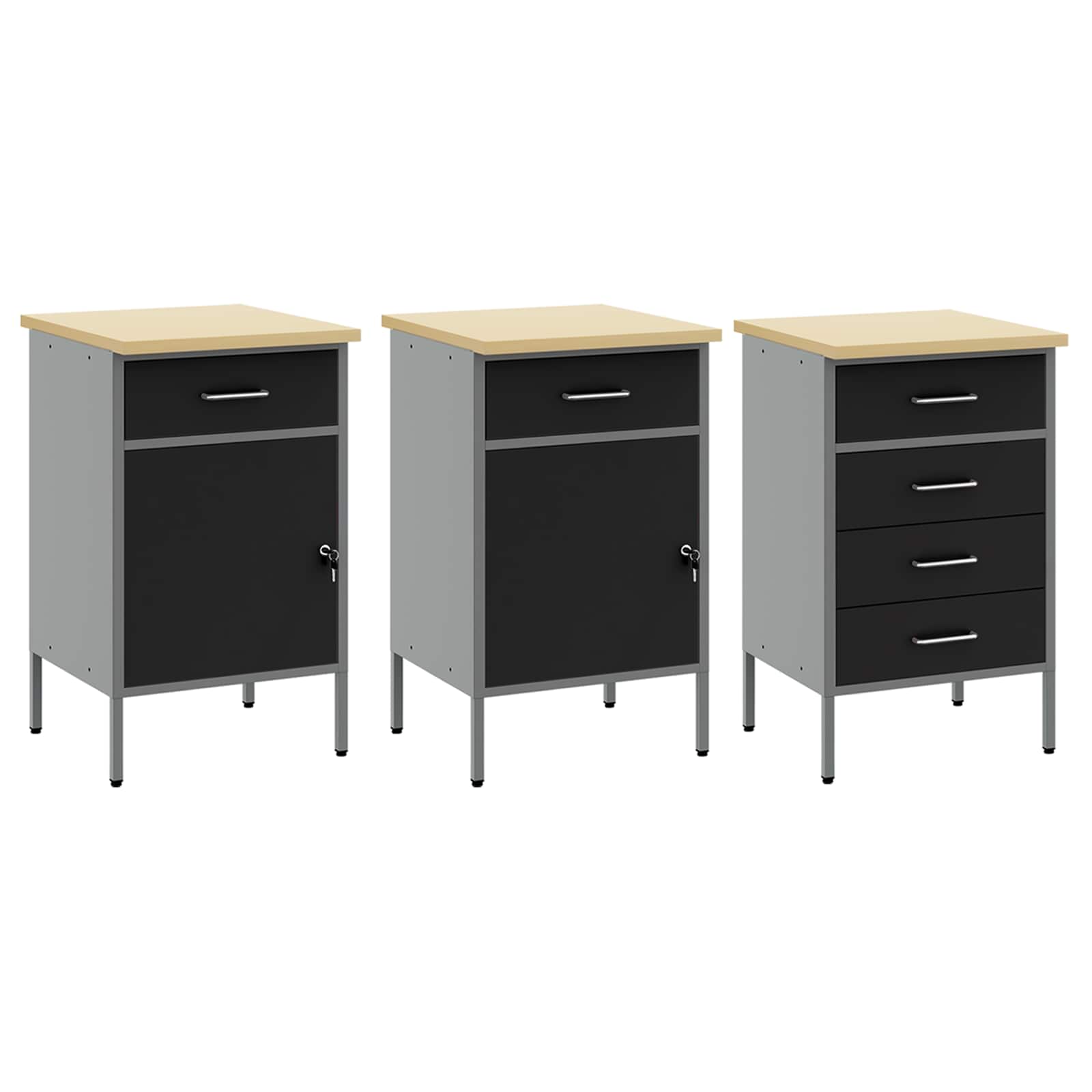 Werkbank 7 Stk. Schwarz und Grau Ingenieure Holz und Stahl