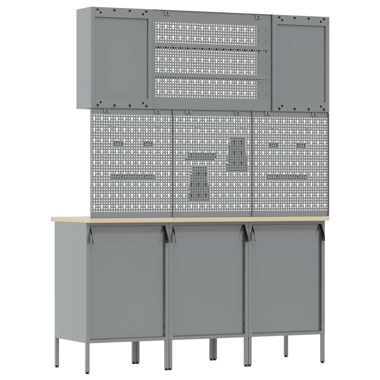 Werkbank 7 Stk. Schwarz und Grau Ingenieure Holz und Stahl