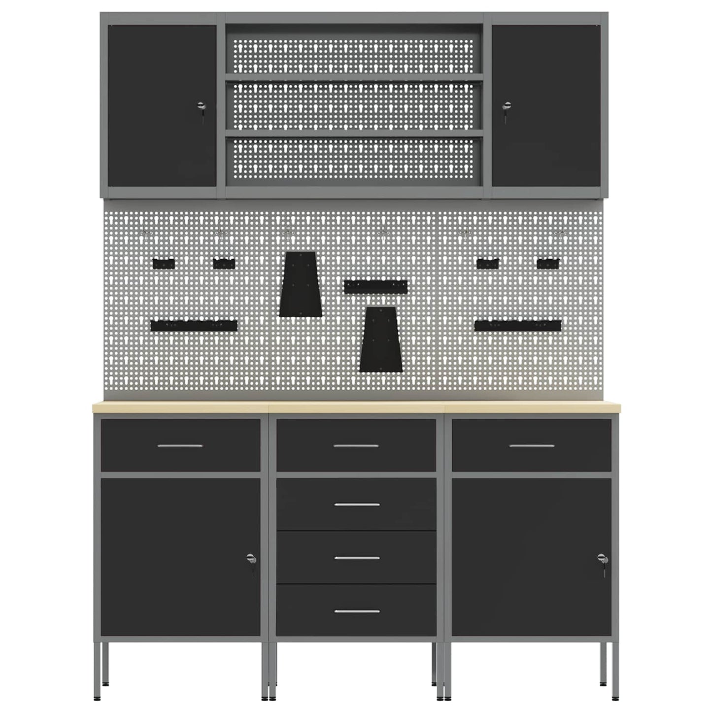 Werkbank 7 Stk. Schwarz und Grau Ingenieure Holz und Stahl