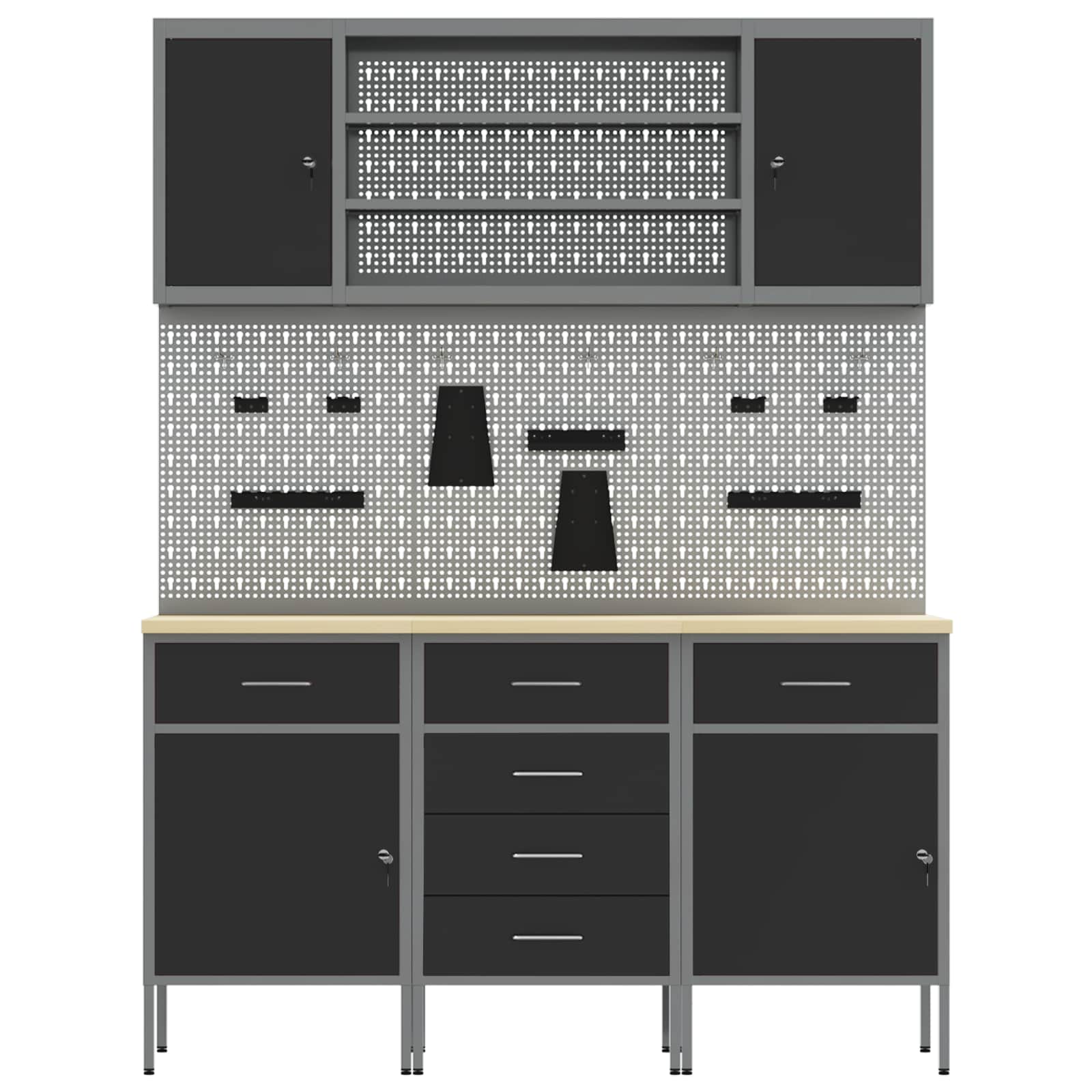 Werkbank 7 Stk. Schwarz und Grau Ingenieure Holz und Stahl