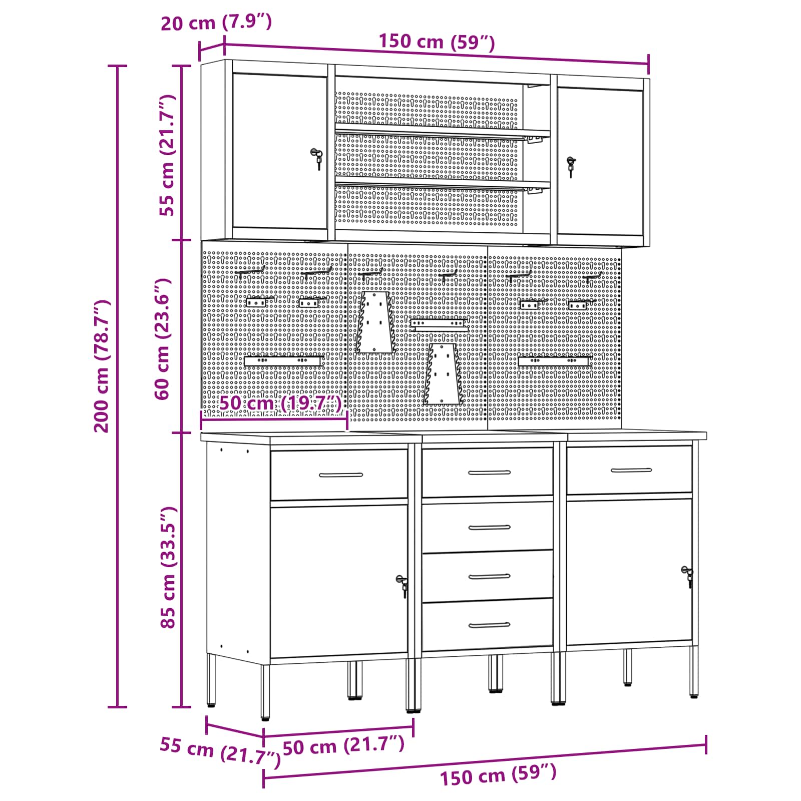 Werkbank 7 Stk. Schwarz und Grau Ingenieure Holz und Stahl