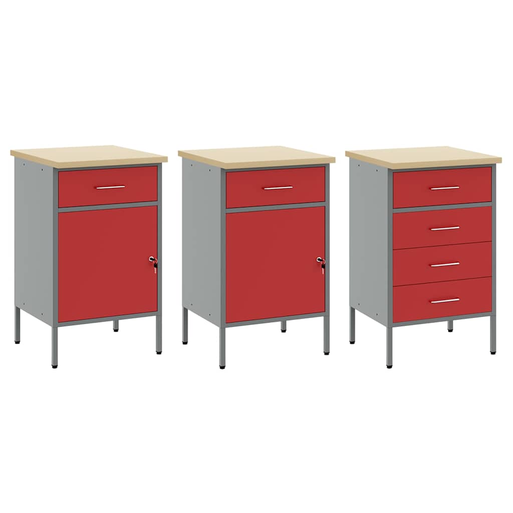 Werkbank mit Schubladen 7 stk. Rot Ingenieure Holz und Stahl