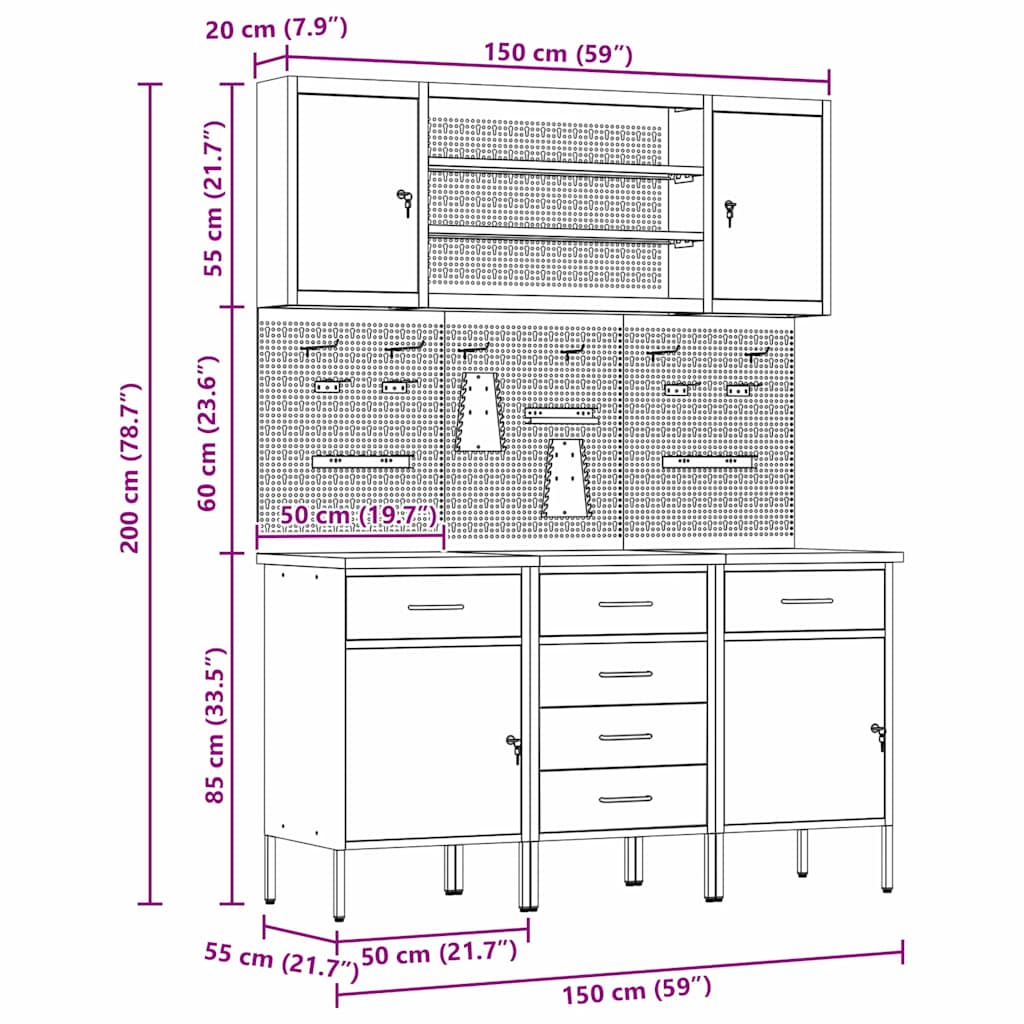 Werkbank mit Schubladen 7 stk. Rot Ingenieure Holz und Stahl
