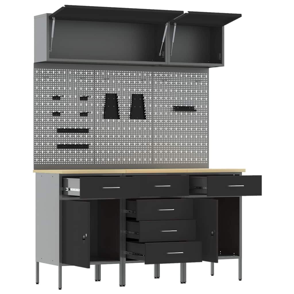 Arbeitsschrankset mit Schubladen mit Speicher 8 stk. Schwarz