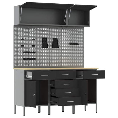 Arbeitsschrankset mit Schubladen mit Speicher 8 stk. Schwarz