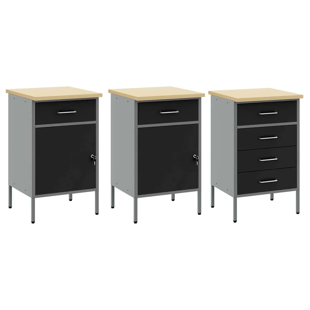 Arbeitsschrankset mit Schubladen mit Speicher 8 stk. Schwarz