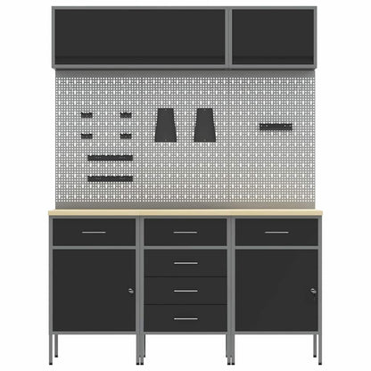 Arbeitsschrankset mit Schubladen mit Speicher 8 stk. Schwarz
