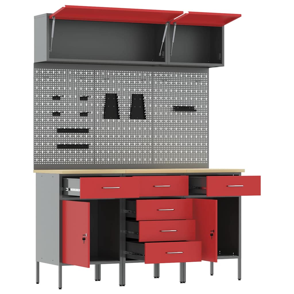 Arbeitsschrankset mit Schubladen mit Speicher 8 stk. Rot