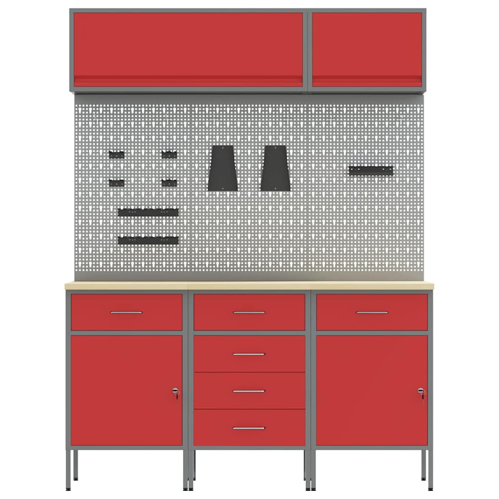 Arbeitsschrankset mit Schubladen mit Speicher 8 stk. Rot