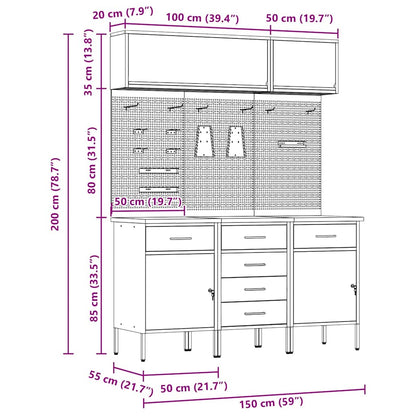 Arbeitsschrankset mit Schubladen mit Speicher 8 stk. Rot