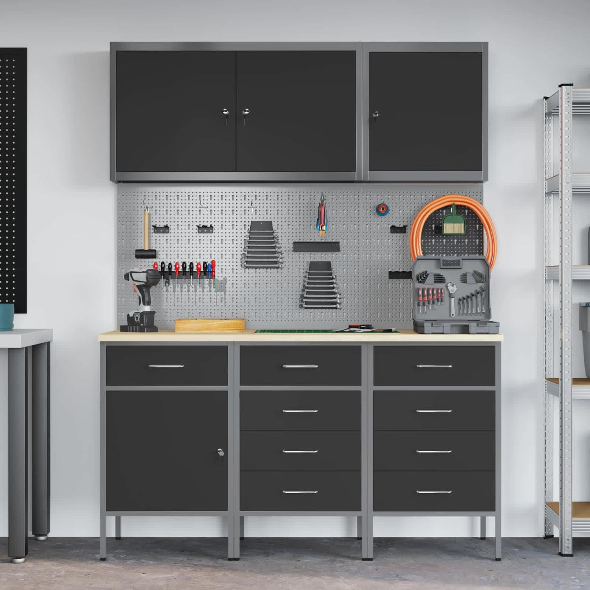 Werkbank 8 stk. Schwarz und Grau Ingenieure Holz und Stahl