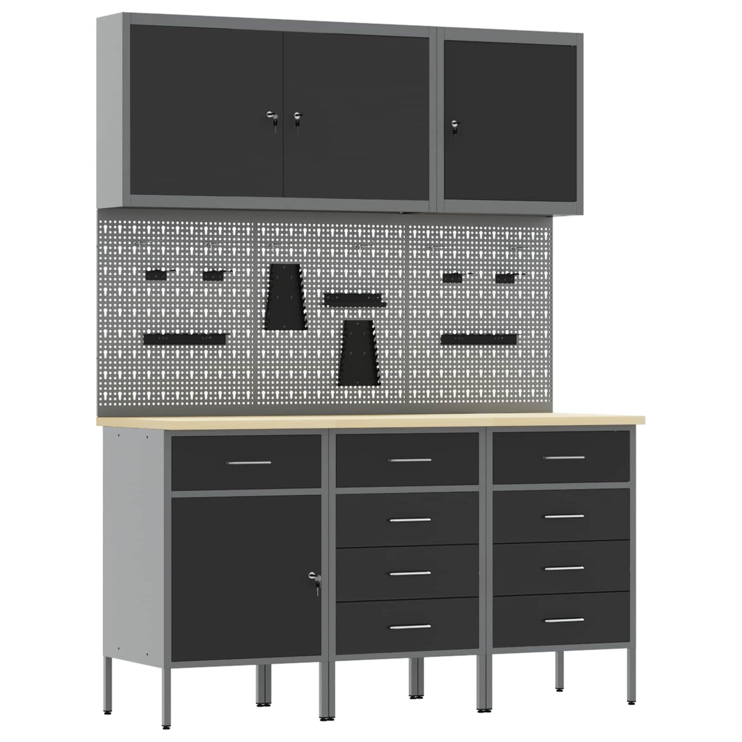 Werkbank 8 Stk. Schwarz und Grau Ingenieure Holz und Stahl