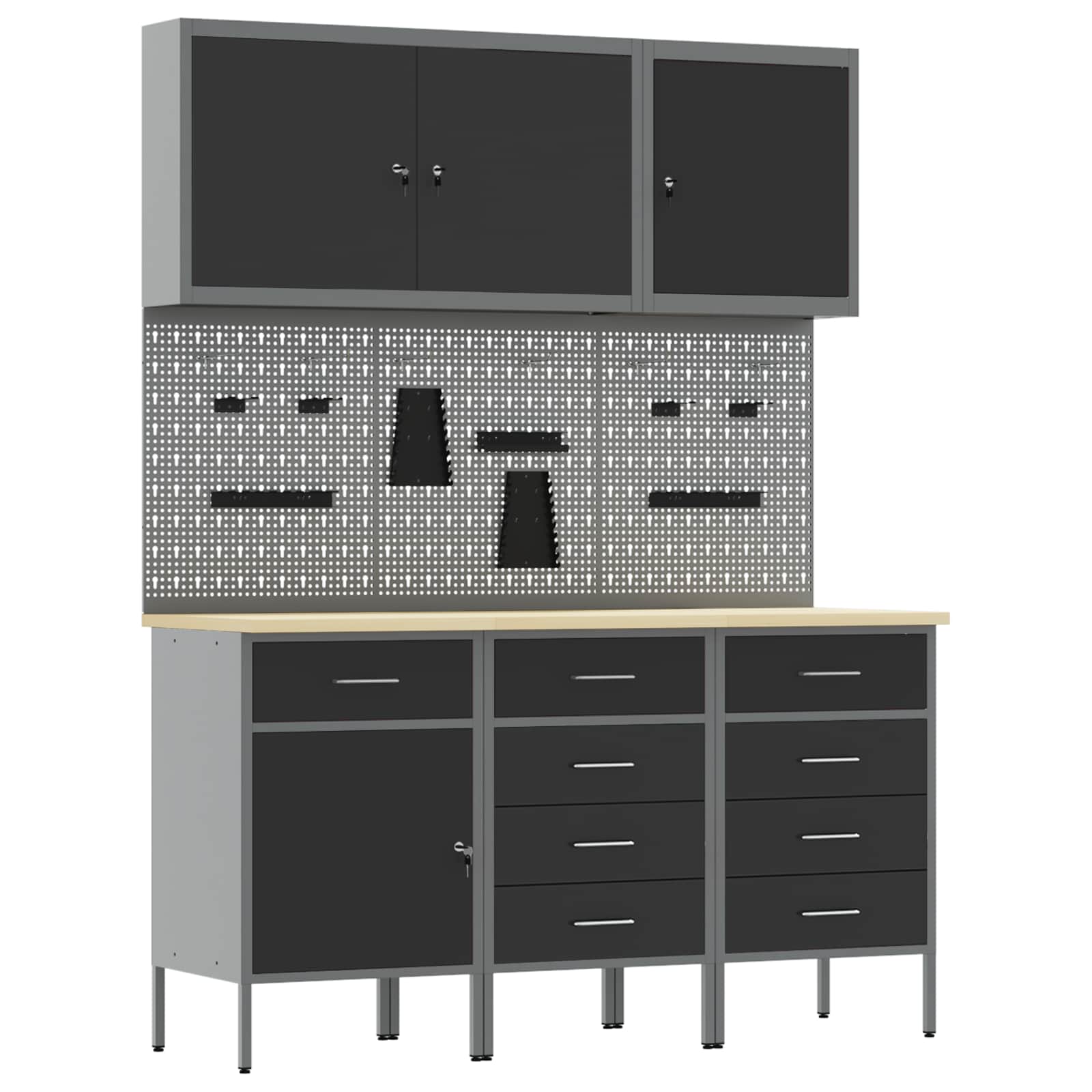 Werkbank 8 Stk. Schwarz und Grau Ingenieure Holz und Stahl