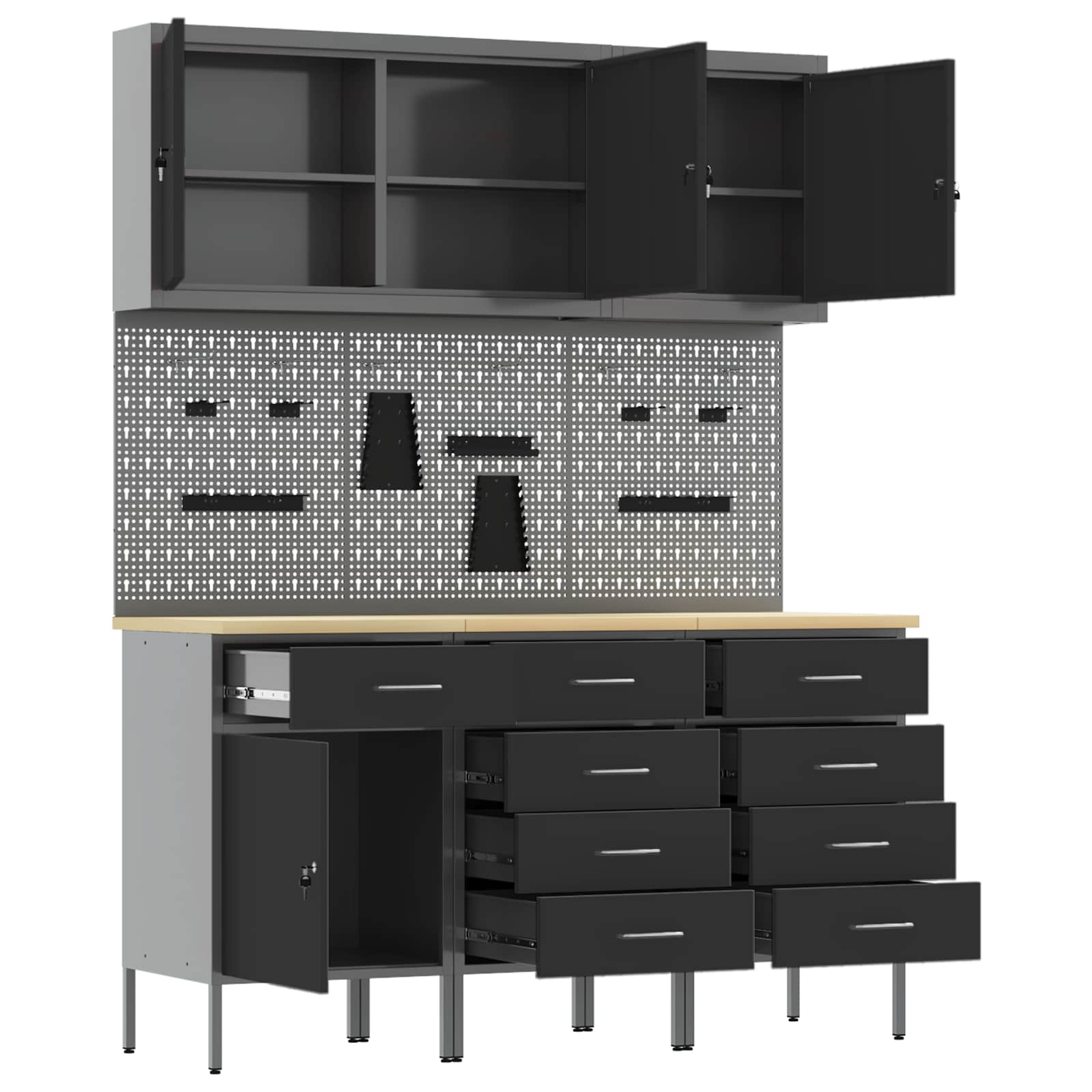 Werkbank 8 Stk. Schwarz und Grau Ingenieure Holz und Stahl