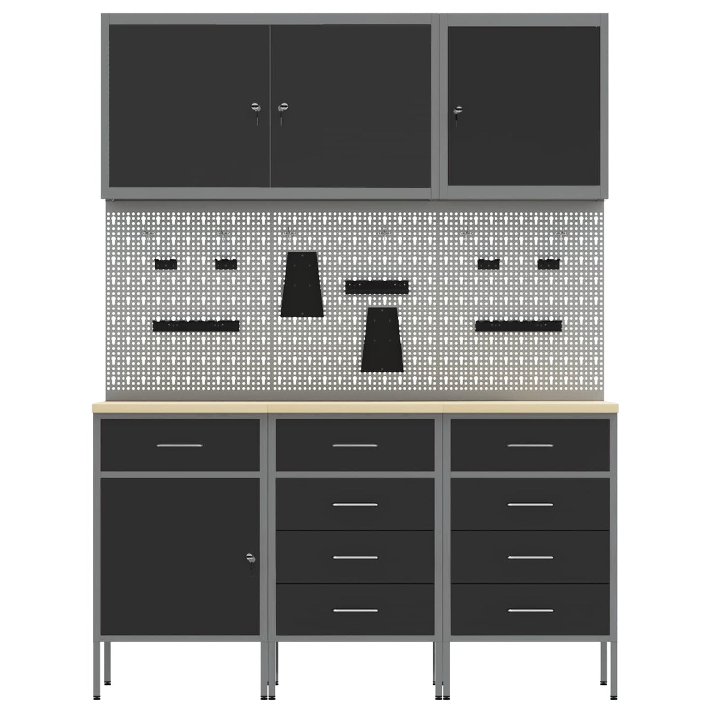 Werkbank 8 Stk. Schwarz und Grau Ingenieure Holz und Stahl