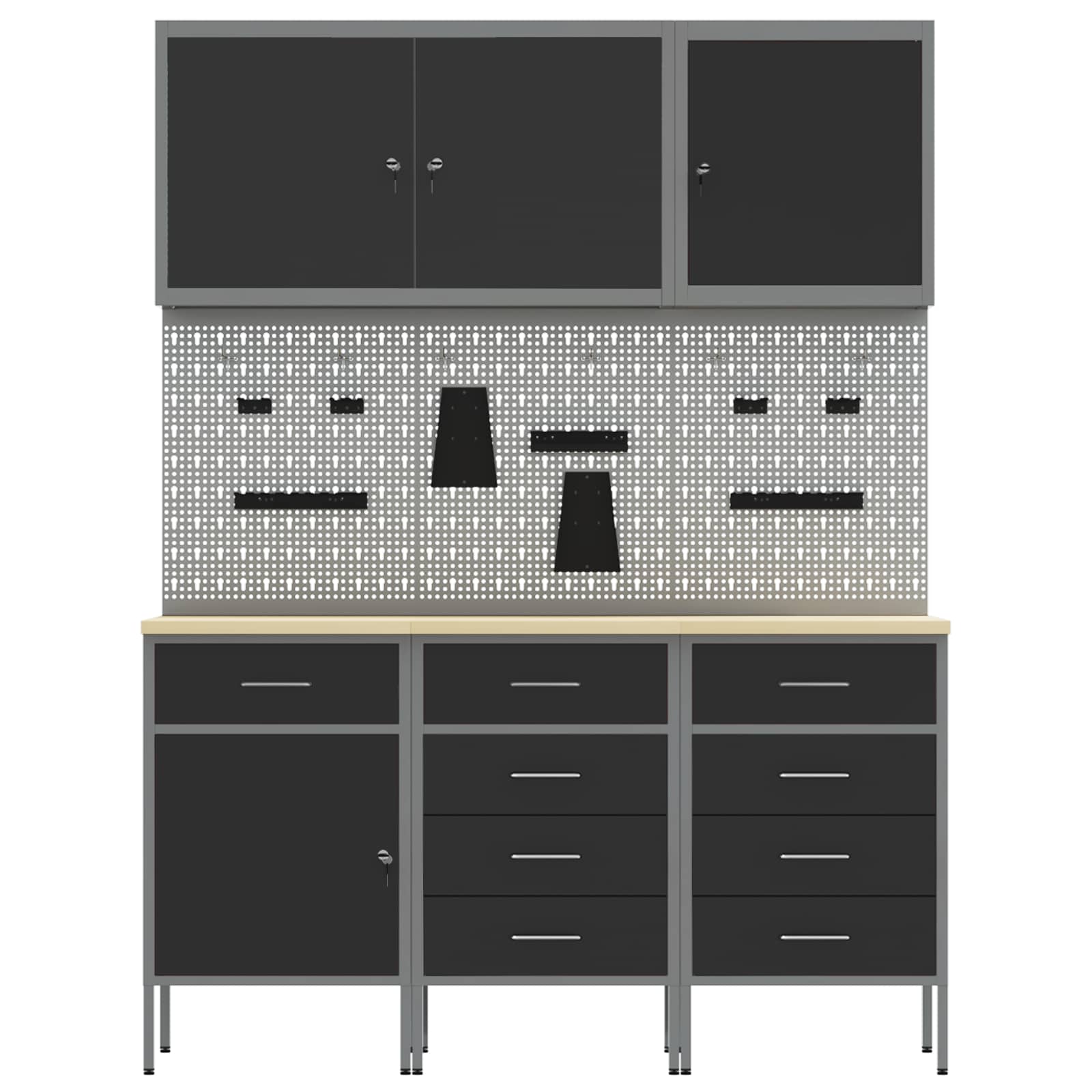 Werkbank 8 Stk. Schwarz und Grau Ingenieure Holz und Stahl