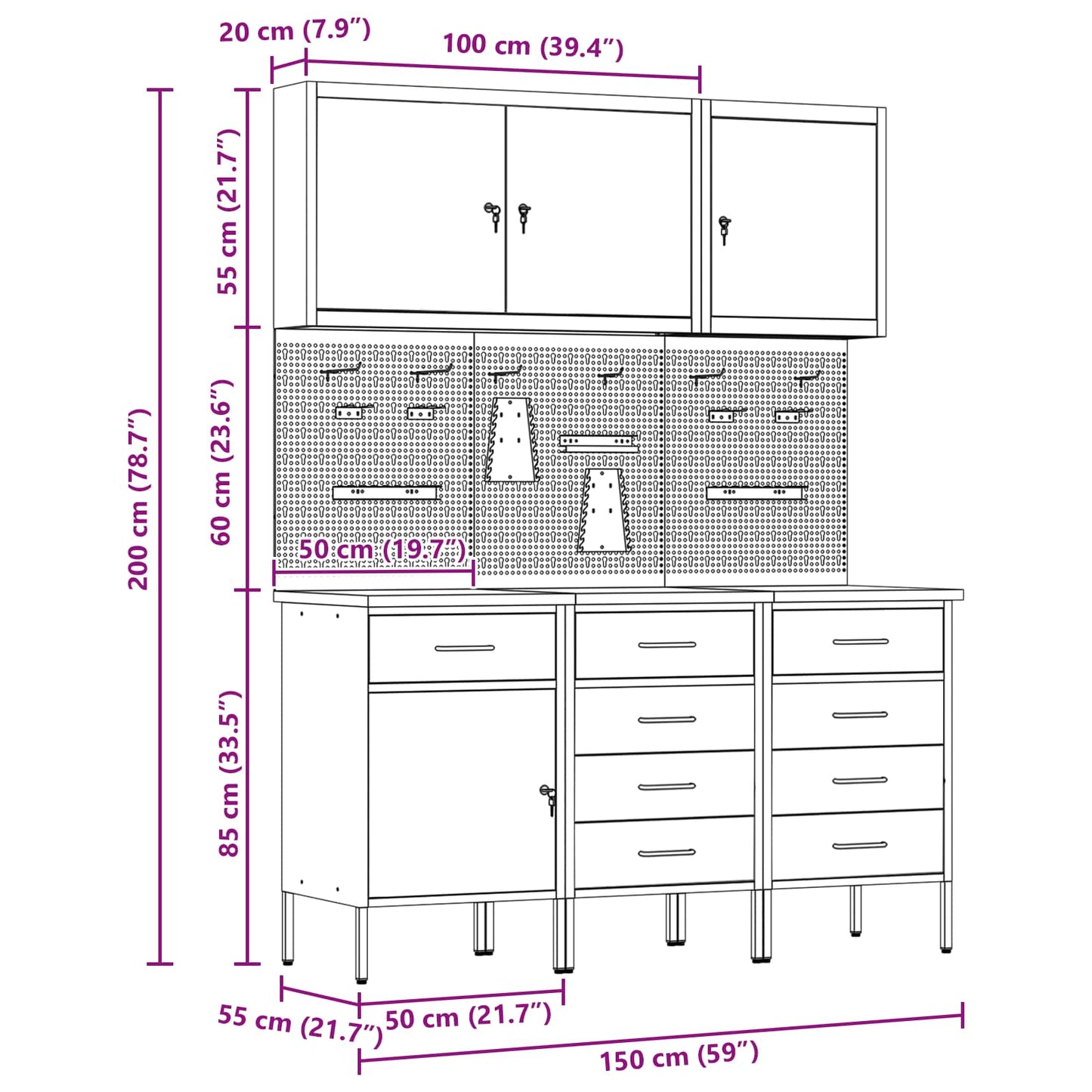 Werkbank 8 Stk. Schwarz und Grau Ingenieure Holz und Stahl