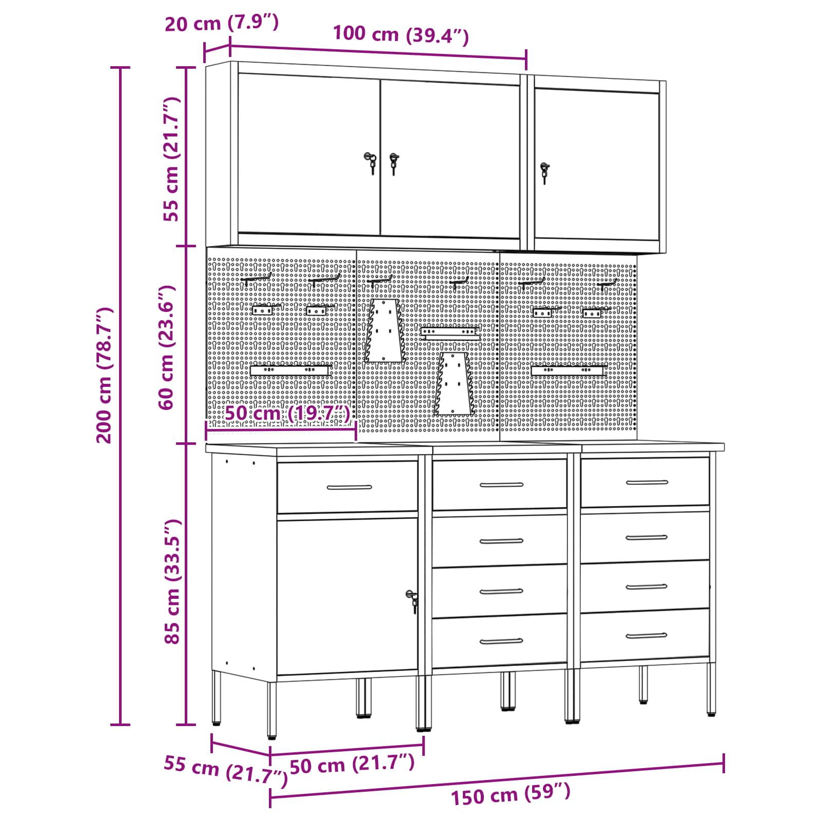 Werkbank 8 Stk. Schwarz und Grau Ingenieure Holz und Stahl