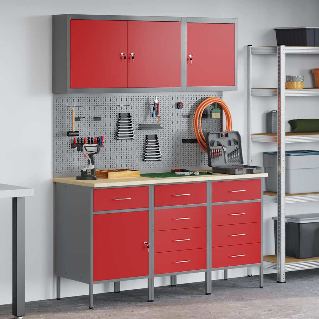 Werkbank 8 Stk. Rot und Grau Ingenieure Holz und Stahl